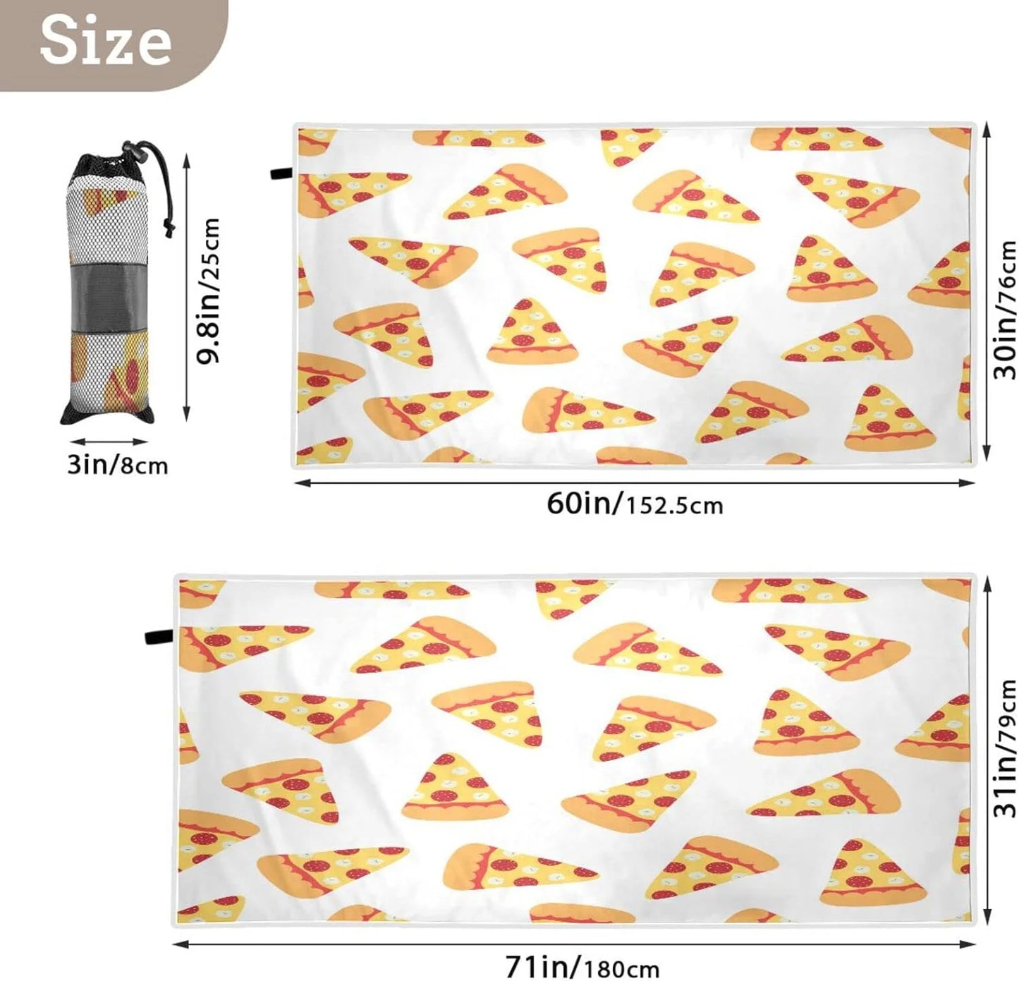 Bestwell pizza slices beach towel - super absorbent oversized travel towels - lightweight compact quick dry towel for swimming camping holiday （573）