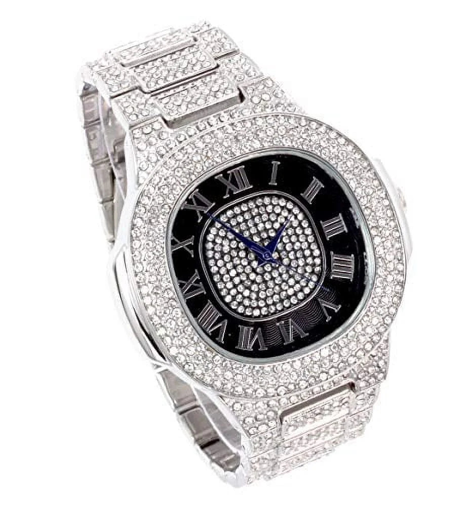 Bling-ed out oblong metal mens color on blast watch - 8475color (st10235sdr# silver black)