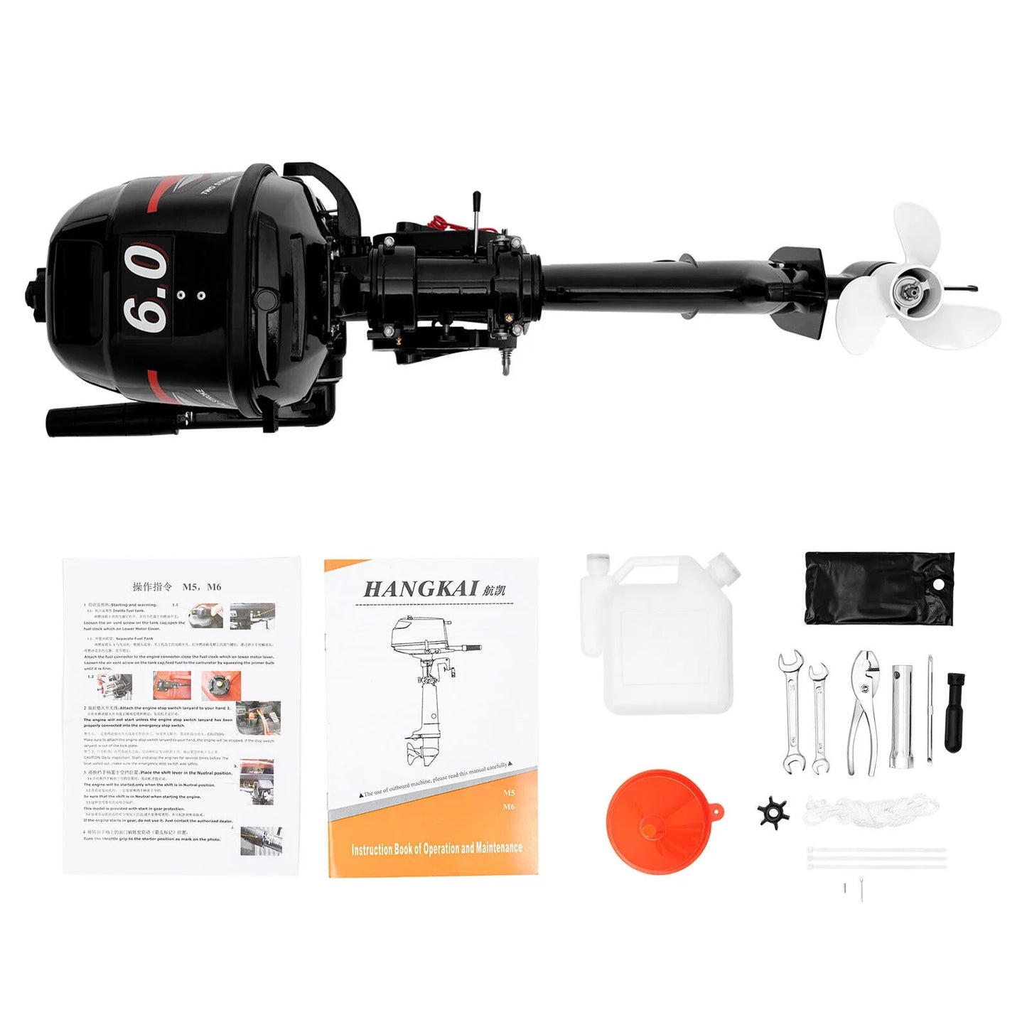 Cncest outboard motor 6 hp 2-stroke inflatable fishing boat motor engine water cooling system