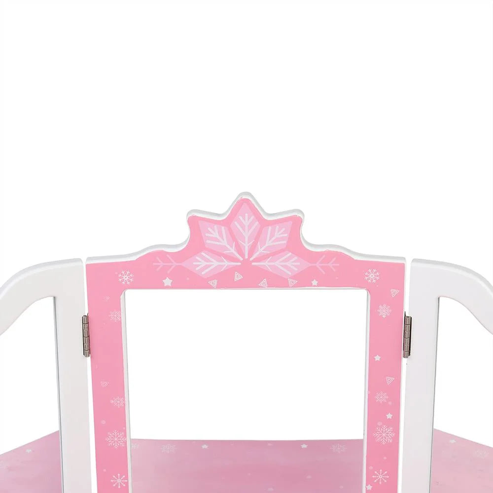 Salonmore snow style wooden kids vanity makeup desk w/ mirror,stool,drawer pink