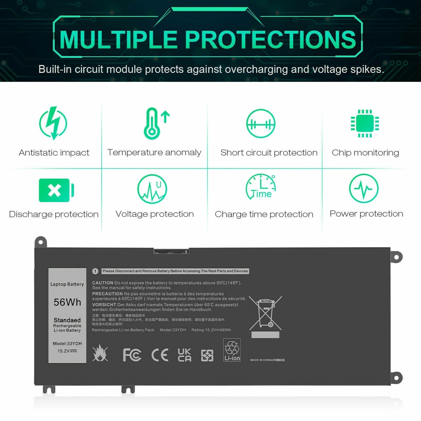 33ydh laptop battery for dell latitude 3380 3590 3580 3480 3490 w7nkd p30e001 us