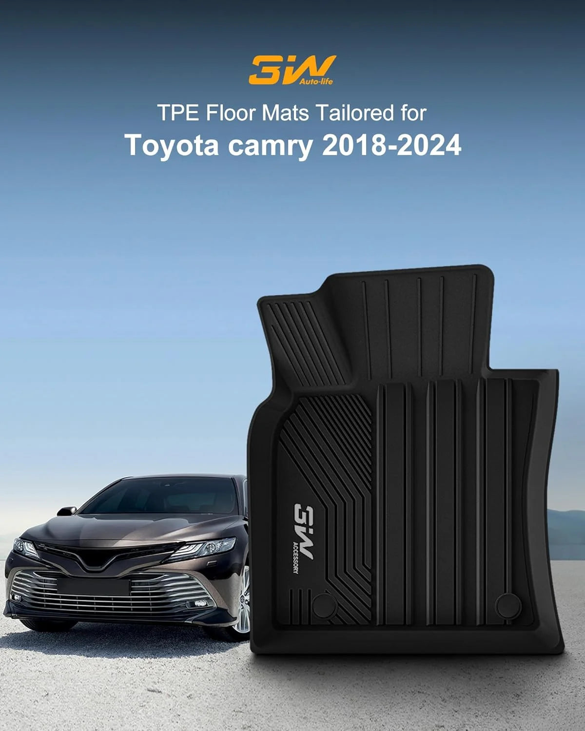 3w floor mats & cargo liner for toyota camry 2018-2024 only fwd tpe all weather custom fit floor liner and trunk mat for camry fwd (not for hybrid or awd)