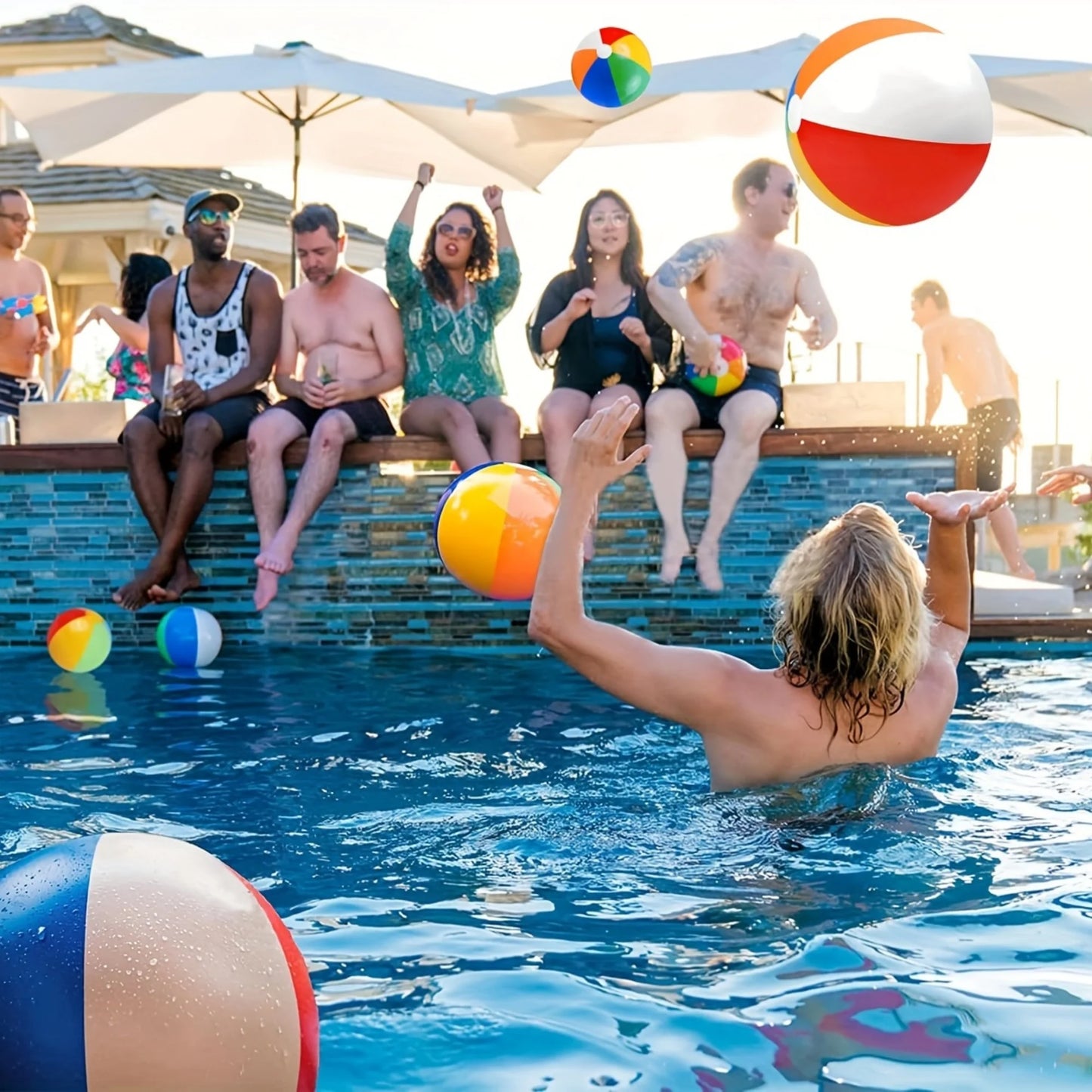 Vibrant 3-pack inflatable beach balls - kid-friendly fun - ideal for pool parties & tropical hawaiian themes