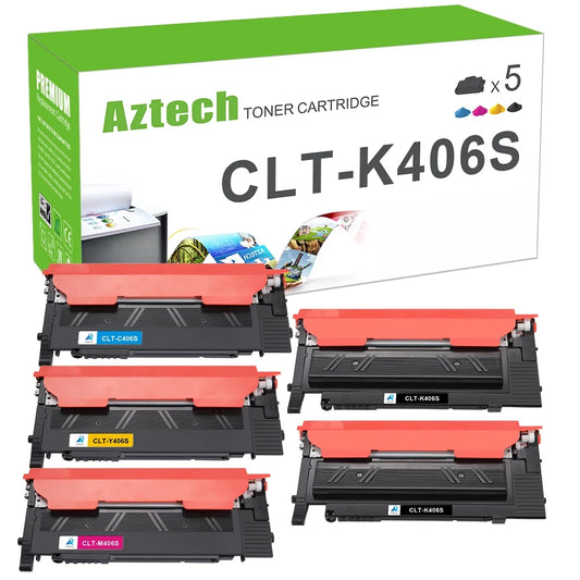 Aaztech 5-pack compatible toner cartridge for samsung clt-k406s clt-c406s clt-y406s clt-m406s 406s printer ink (2*black,cyan,magenta,yellow)