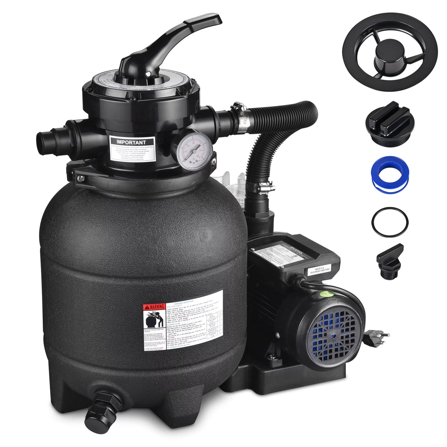 Yescom 12" sand filter pump for above ground pool 4-way valve 2640gph 3/4hp w/ strainer