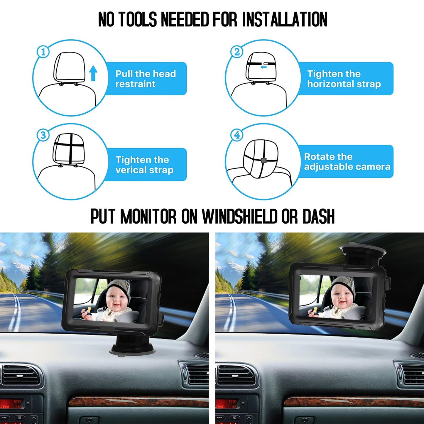 Ammoon invigilator baby car mirror, night vision monitor with 4.3'' screen wide view angle, resolution