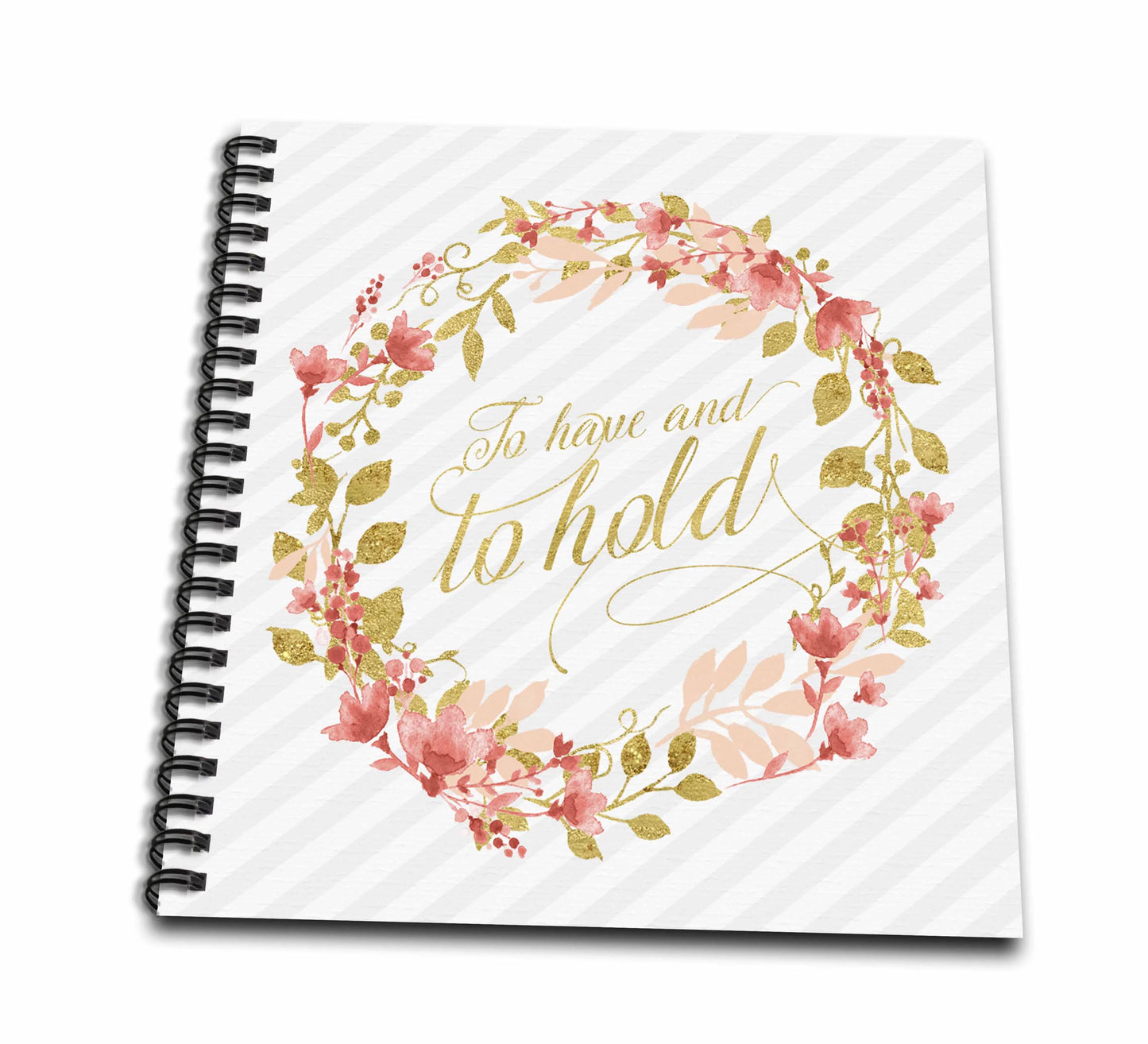 3drose faux gold leaf and peach echo floral wedding wreath with vows - mini notepad, 4 by 4-inch