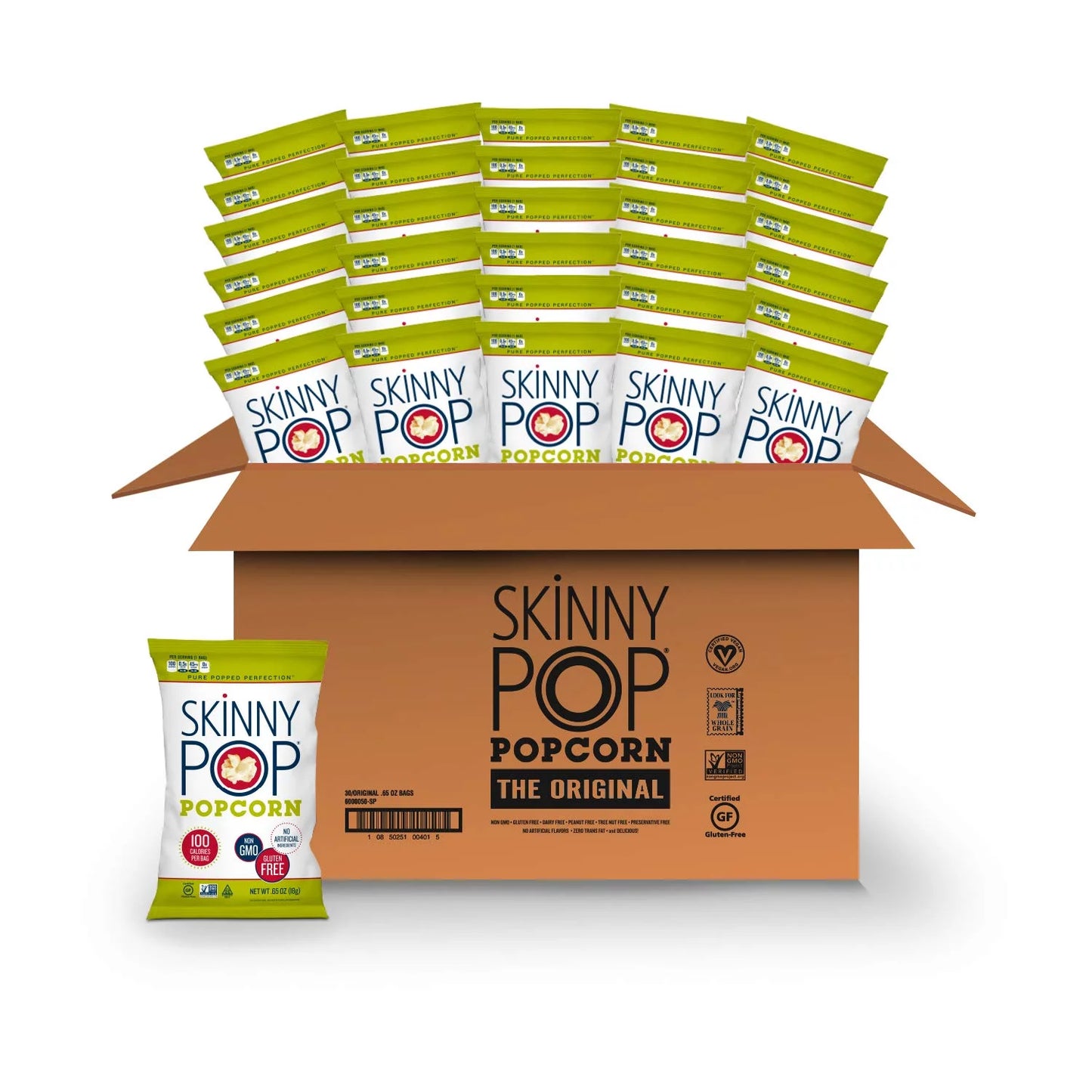 Skinnypop original popcorn, individual snack size bags, skinny pop, healthy popcorn snacks, gluten free, 0.65 ounce (pack of 30)