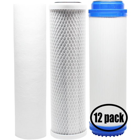 12-pack replacement for filter kit for omnifilter u25 ro system - includes carbon block filter, pp sediment filter & gac filter - denali pure brand