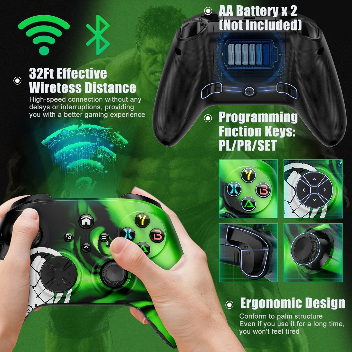 Bonadget xbox one wireless controller, compatible with xbox one/xbox one s/x/xbox series x/s/android/ios/pc gamepad remote with wifi/macro function/turbo/3.5mm audio jack(need to upgrade)