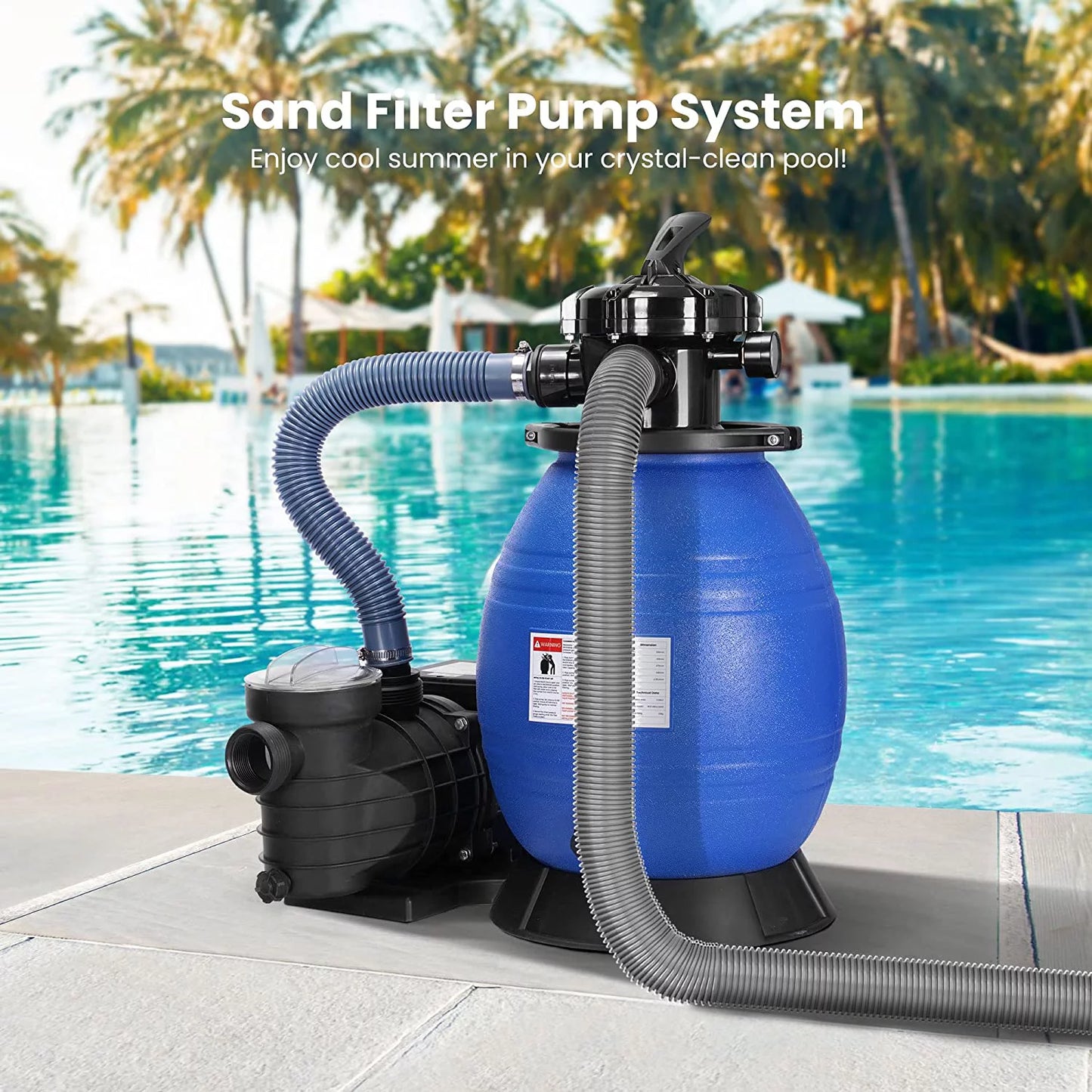 Vivohome sand filter with 3/4 hp pool pump, 2380 gph fits 15360 gallons pool, 45 pound sand capacity