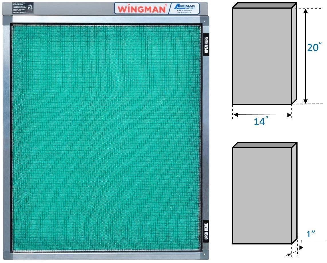 14x20x1 electronic air filter including year supply of replacement pads - homeowner installed- simply replace your current ac furnace air filter and plug it in!