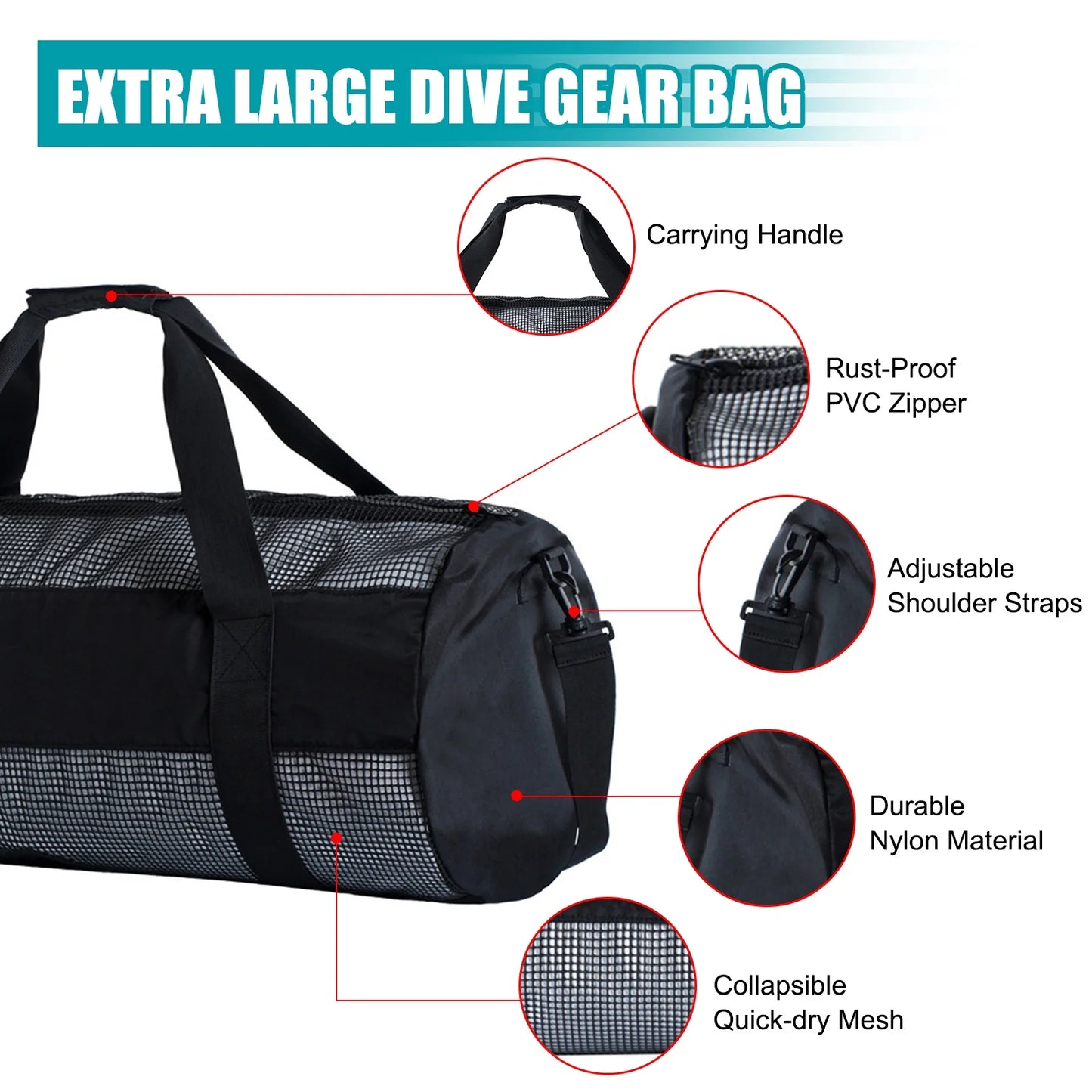 Bisofice bag,pvc zipper durable mesh easy to easy to carry dive mesh easy snorkel dive mesh to carry pvc zipper durable nylon mesh dive snorkel qisuo mesh dive huiop