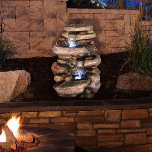 Stone waterfall fountain with led lights