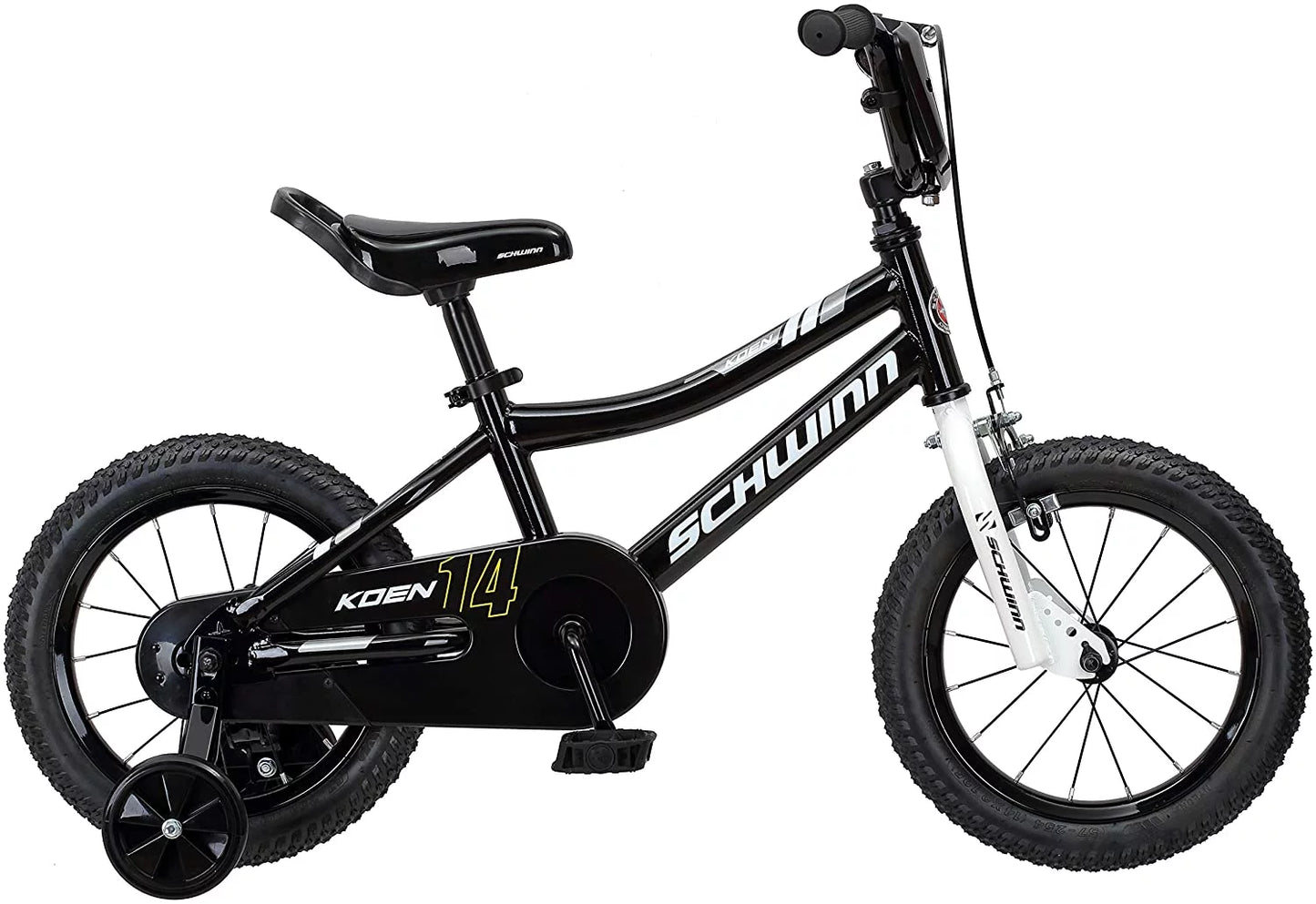 Schwinn koen boys bike for toddlers and kids, 14 inch wheels for ages 2 years and up, black, training wheels, adjustable seat