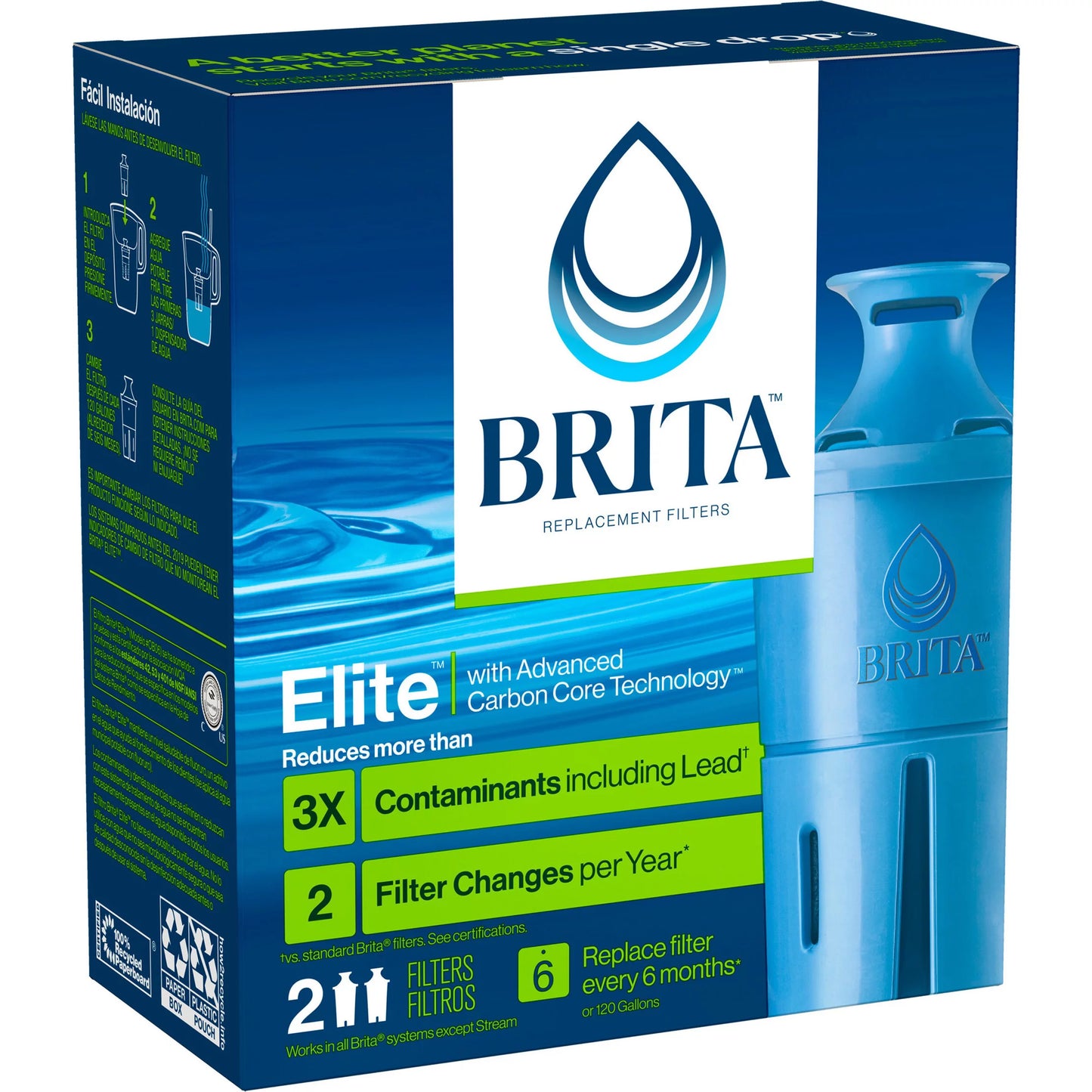 2ct elite replacement water filter for pitchers and dispensers