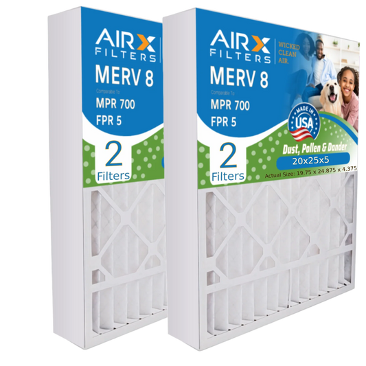 20x25x5 air filter merv 8 comparable to mpr 700 & fpr 5 compatible with honeywell fc100a1037 replacement filter 2 pack by airx filters wicked clean air.