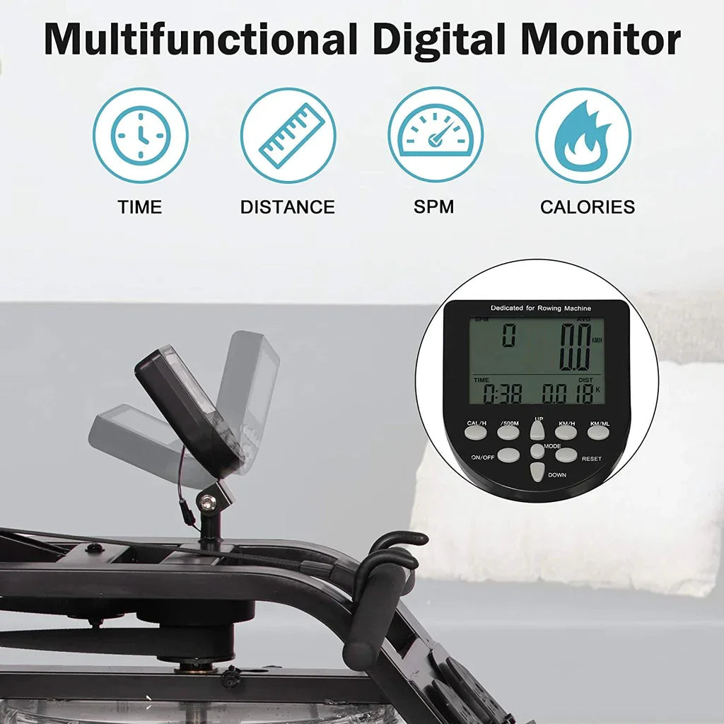 Water rowing machine with lcd digital monitor - single - aqua blue - 50.0 - experience the power of water rowing for a full-body workout!