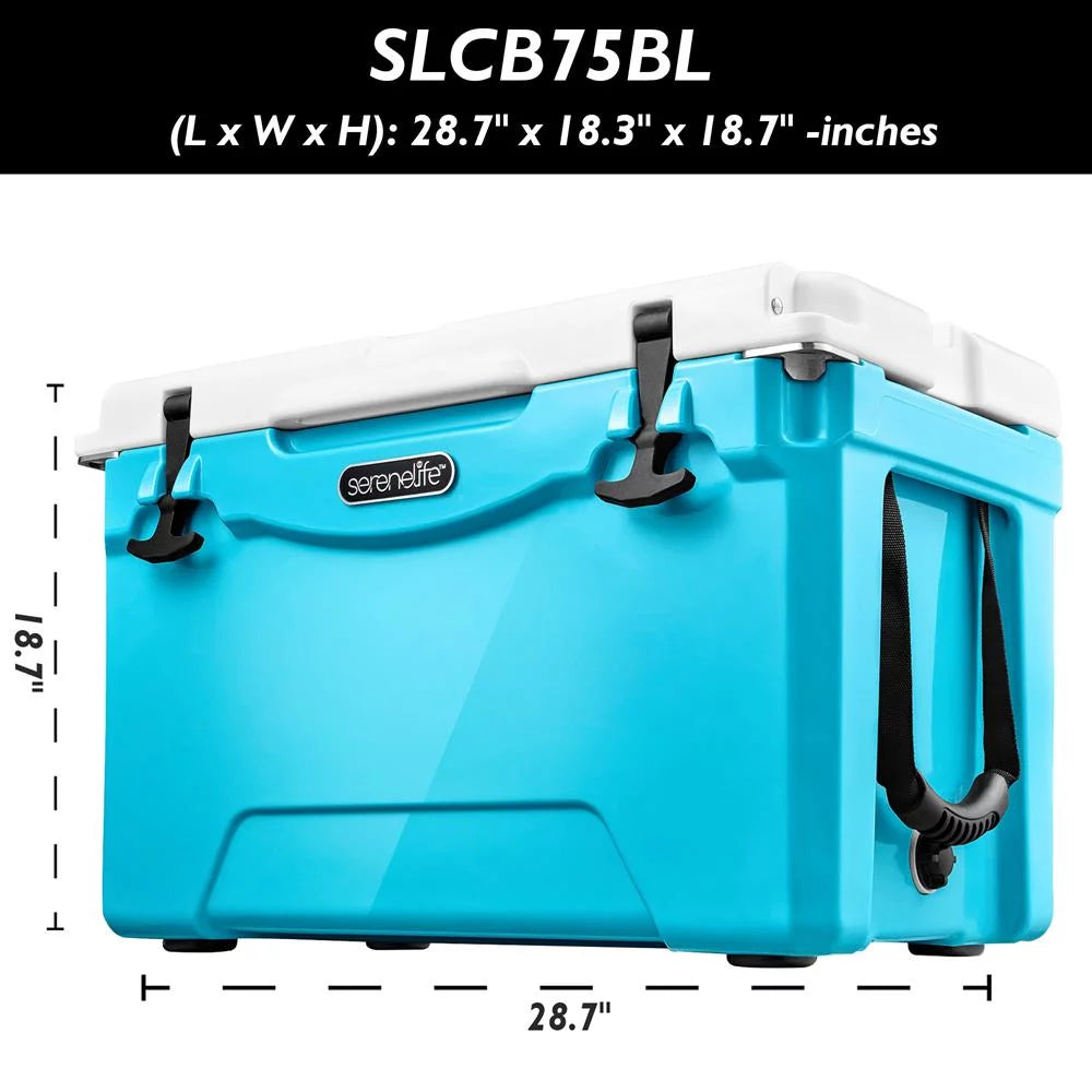 Serenelife 75 quart portable cooler box lightweight heavy-duty travel ice cooler w/ handles, (blue)