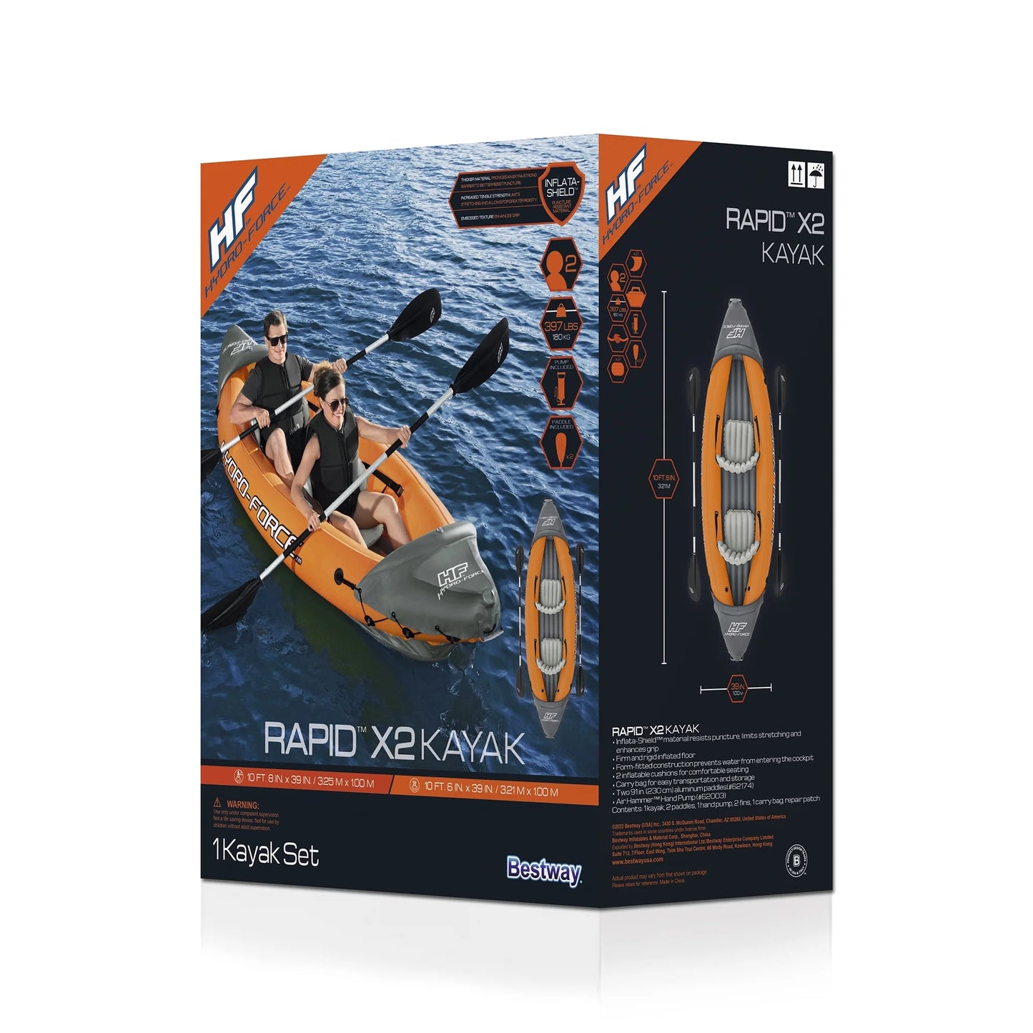 Bestway 126 x 35 inch lite-rapid x2 inflatable kayak float w/oars (2 pack)