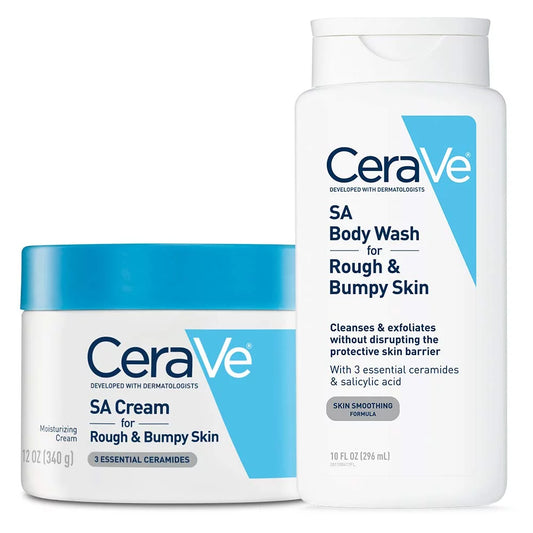 Renewing salicylic acid daily skin care set - cerave sa cream and body wash for rough and bumpy skin - fragrance free