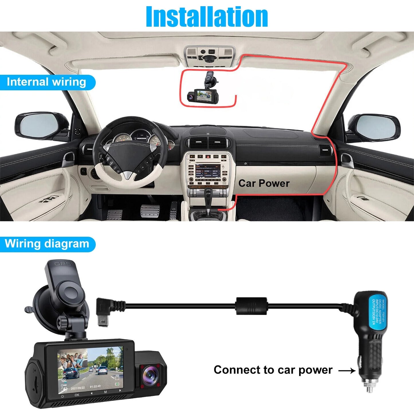 4k uhd 1080p dual dash cam front inside gps car dvr recorder camera night vision