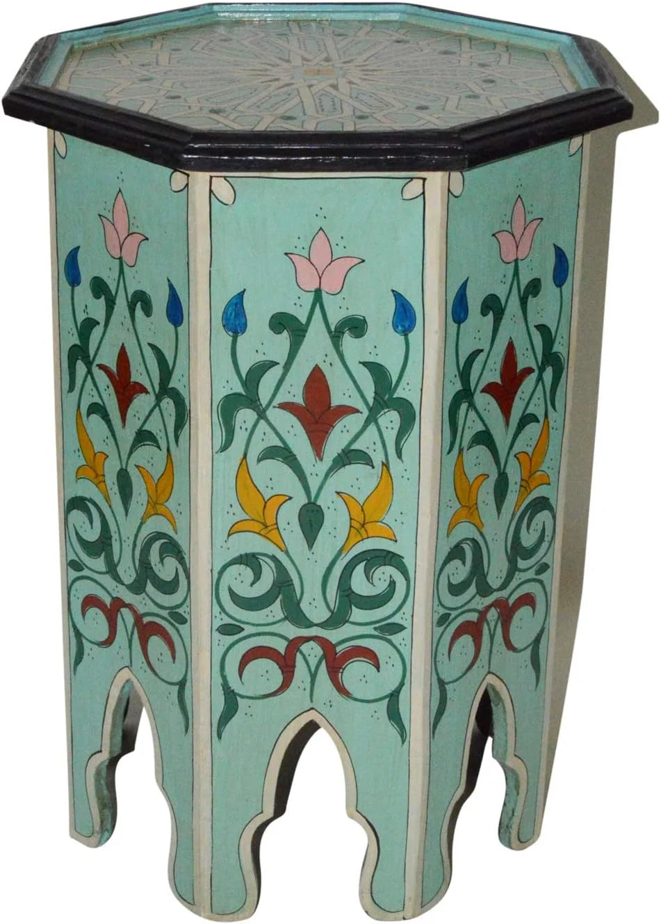 Runfaybiu moroccan handmade wood table side delicate  painted exquisite aqua