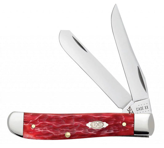 Case xx knives peach seed jigged dark red bone mini trapper carbon steel pocket knife 31952