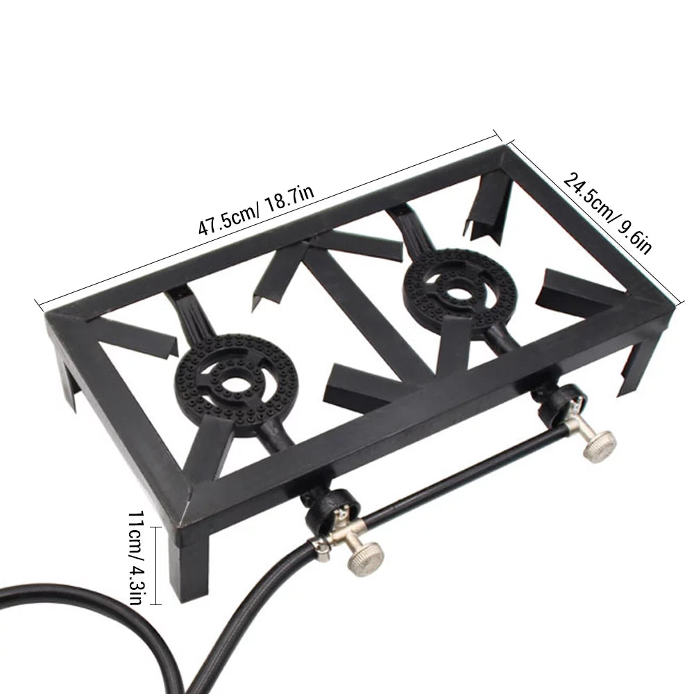 Walmeck propane gas double cast iron stove for patio camping bbq cooking ( standard)