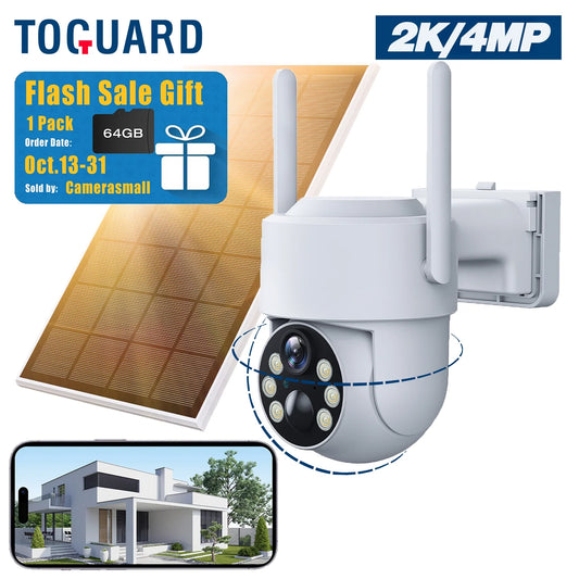 Toguard sc21 2k/4mp solar wireless wifi security camera outdoor ptz dome camera