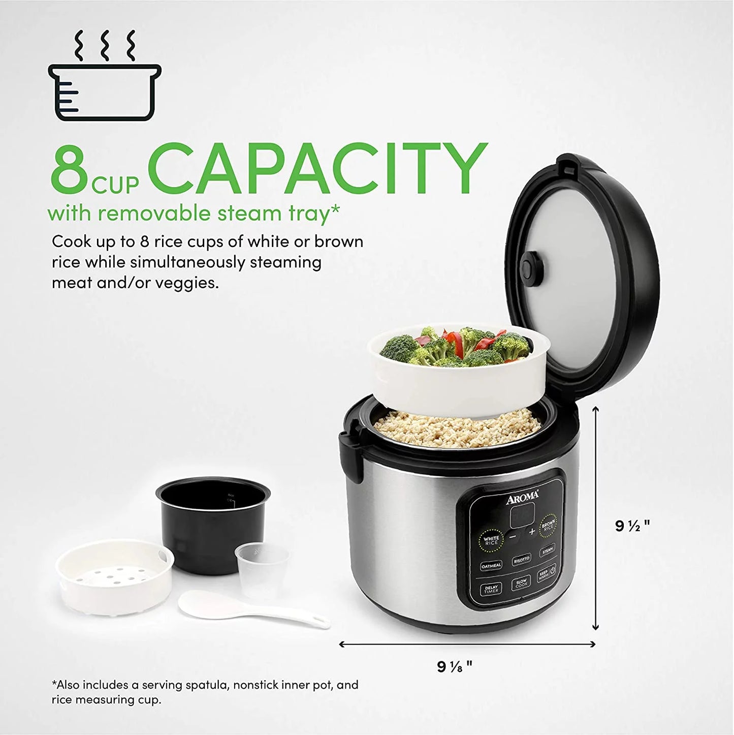 Aroma housewares arc-994sb 2o2o model rice & grain cooker slow cook, steam, oatmeal, risotto, 8-cup cooked/4-cup uncooked/2qt, stainless steel