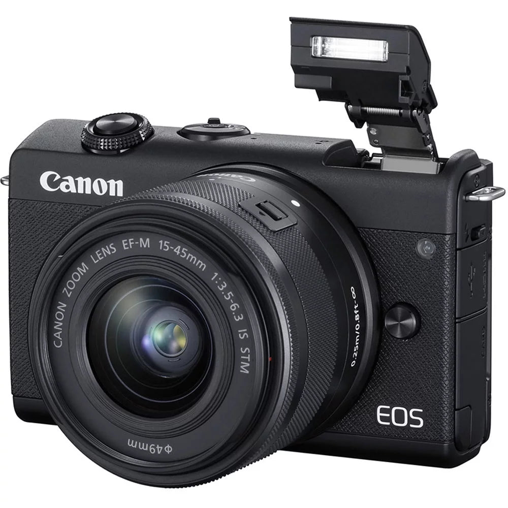 Canon eos m200 mirrorless digital camera with 15-45mm lens (black) - essential 64gb bundle