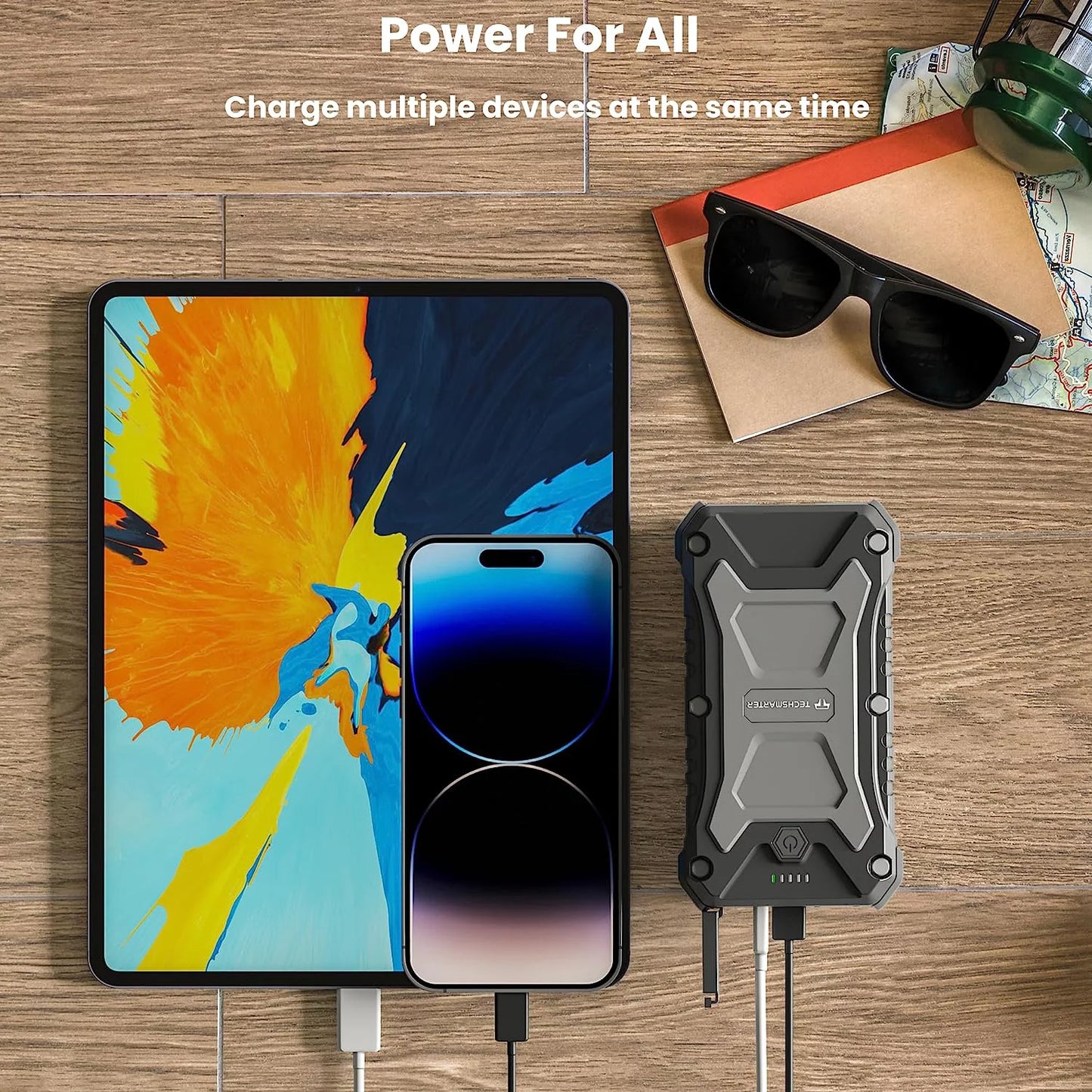 Techsmarter 30000mah 65w usb-c pd rugged and waterproof, 15w wireless charging portable charger. power bank compatible with iphone 15, 14, 13, ipad, macbook, samsung s23, s22, s21, androids, lg, pixel