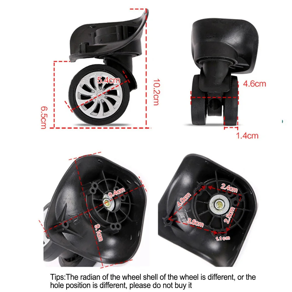 Replacement luggage suitcase wheels,4*2.55inch,4pcs/set,swivel universal wheel black,plastic,dual roller wheels