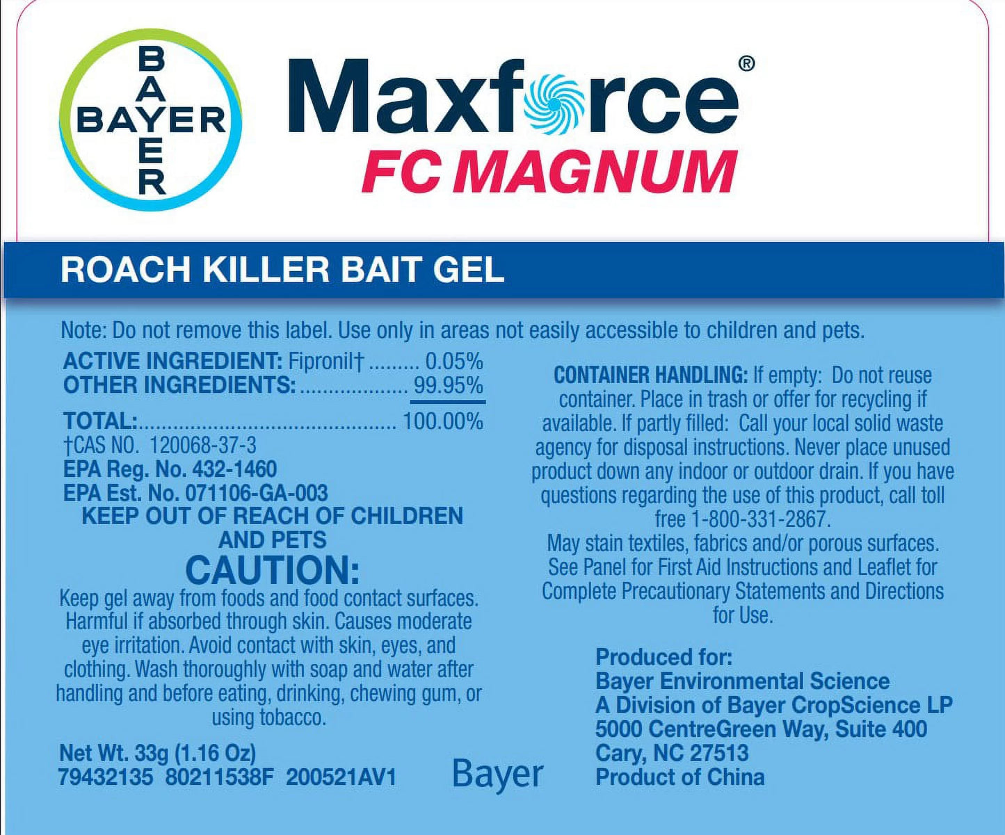 2 (two) tubes of maxforce fc magnum roach killer bait gel w/plunger and tip by bayer