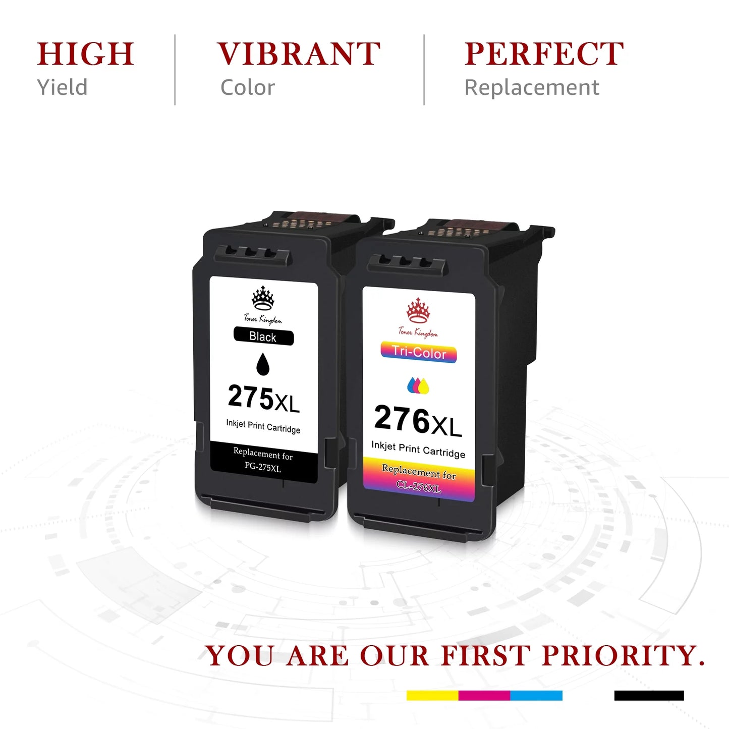 275 276 ink cartridges for canon ink 275 and 276 pg-275xl cl-276xl high capacity 275xl 276xl ink cartridges for pixma ts3522 tr4720 ts3520 ts3500 tr4722 tr4700 printer (2 black, 1 color)