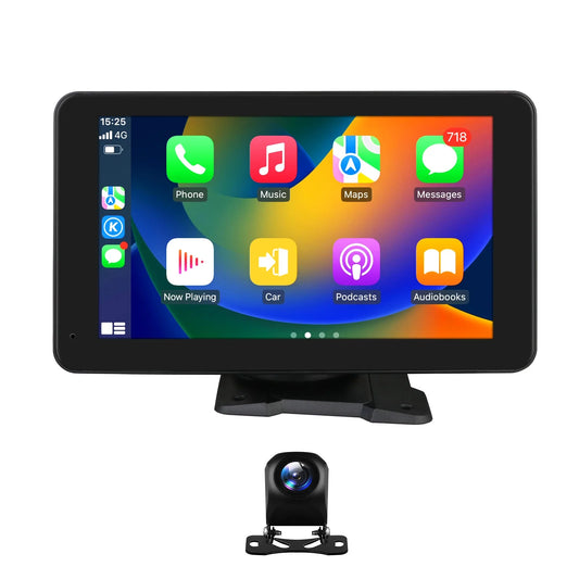 Bluetooth apple carplay 7" touchscreen portable car radio stereo head unit 360° adjustable mirror link android auto gps navigation player with backup camera