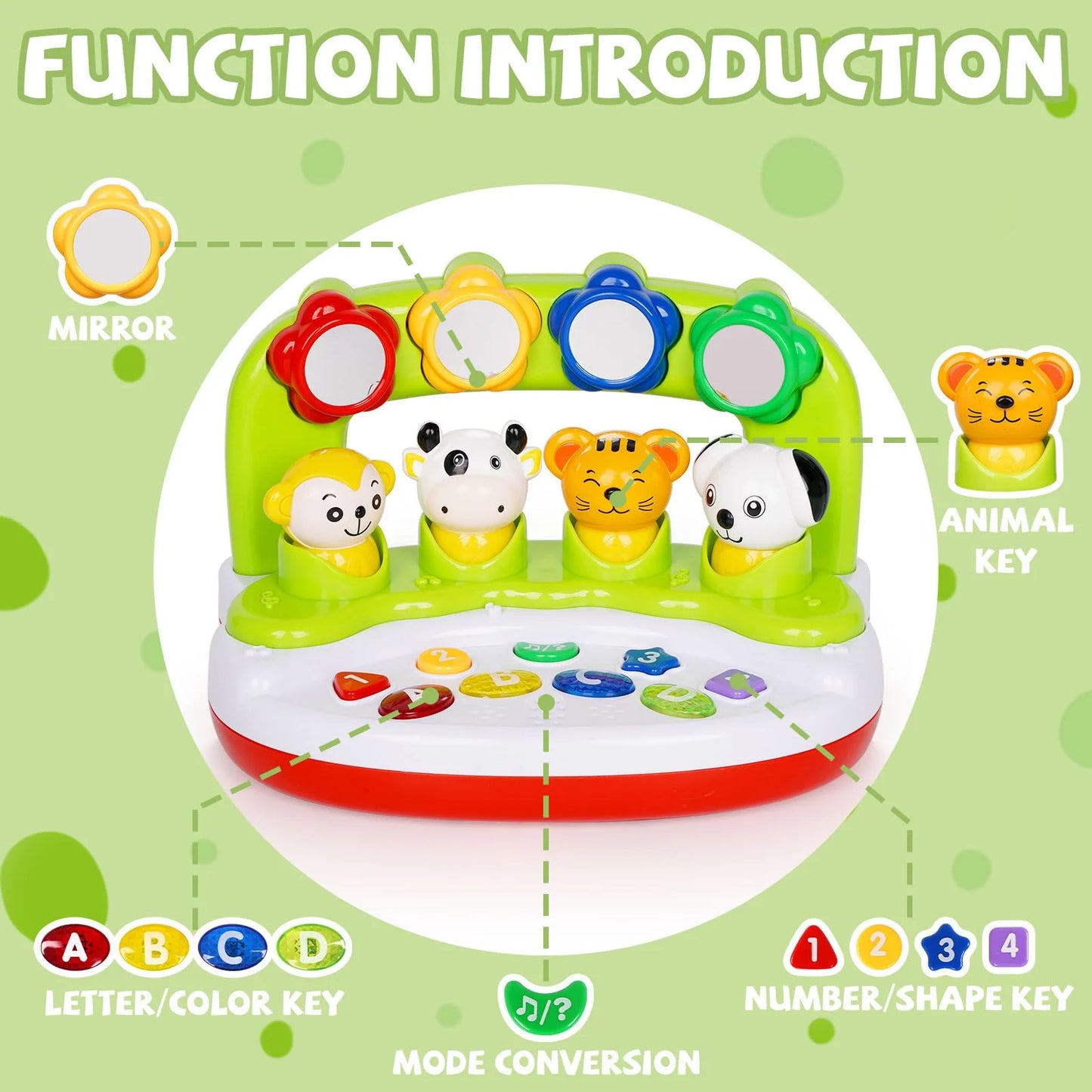 Baby toys 6 to 12 months, interactive animal toys with music & light, learning infant toys 12-18 months,activity center sensory toy educational toy