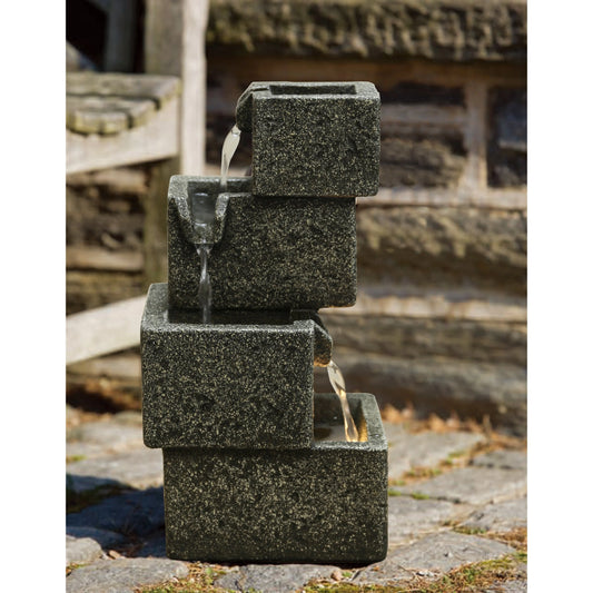 Concrete crates fountain with warm white led lights