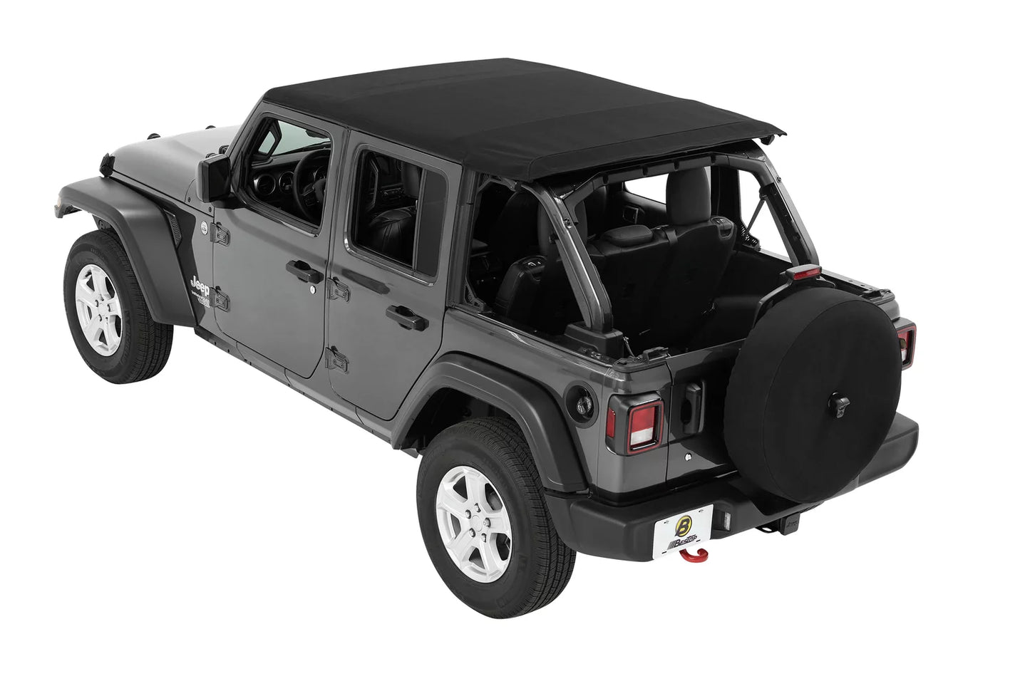 Bestop black twill trektop for a 4-door jeep wrangler jl, model years 2018 to current, (56863-17)