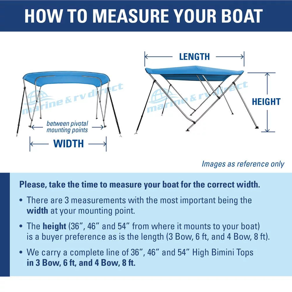 Bimini top boat cover 46" high 3 bow 6' ft. l x 73" - 78" w burgundy rear poles