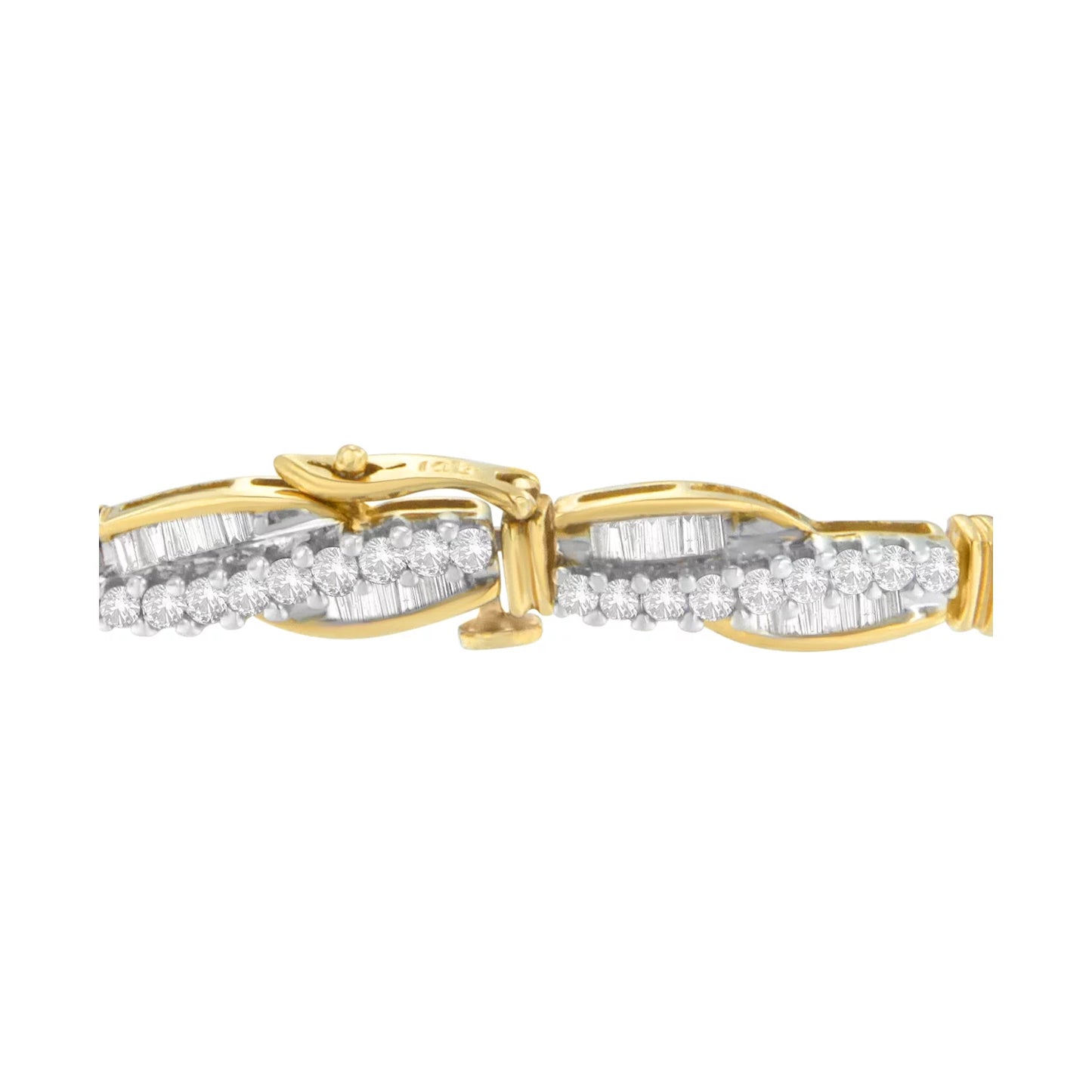 14k yellow gold 3 cttw round and baguette cut winding love diamond bracelet (h-i,si1-si2)