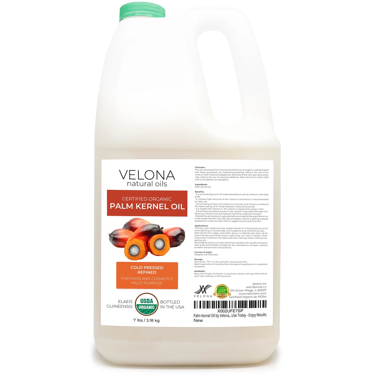 Velona usda certified organic palm kernel oil - 112 oz | 100% pure and natural carrier oil | refined, cold pressed | face, hair, body & skin care | use today - enjoy results