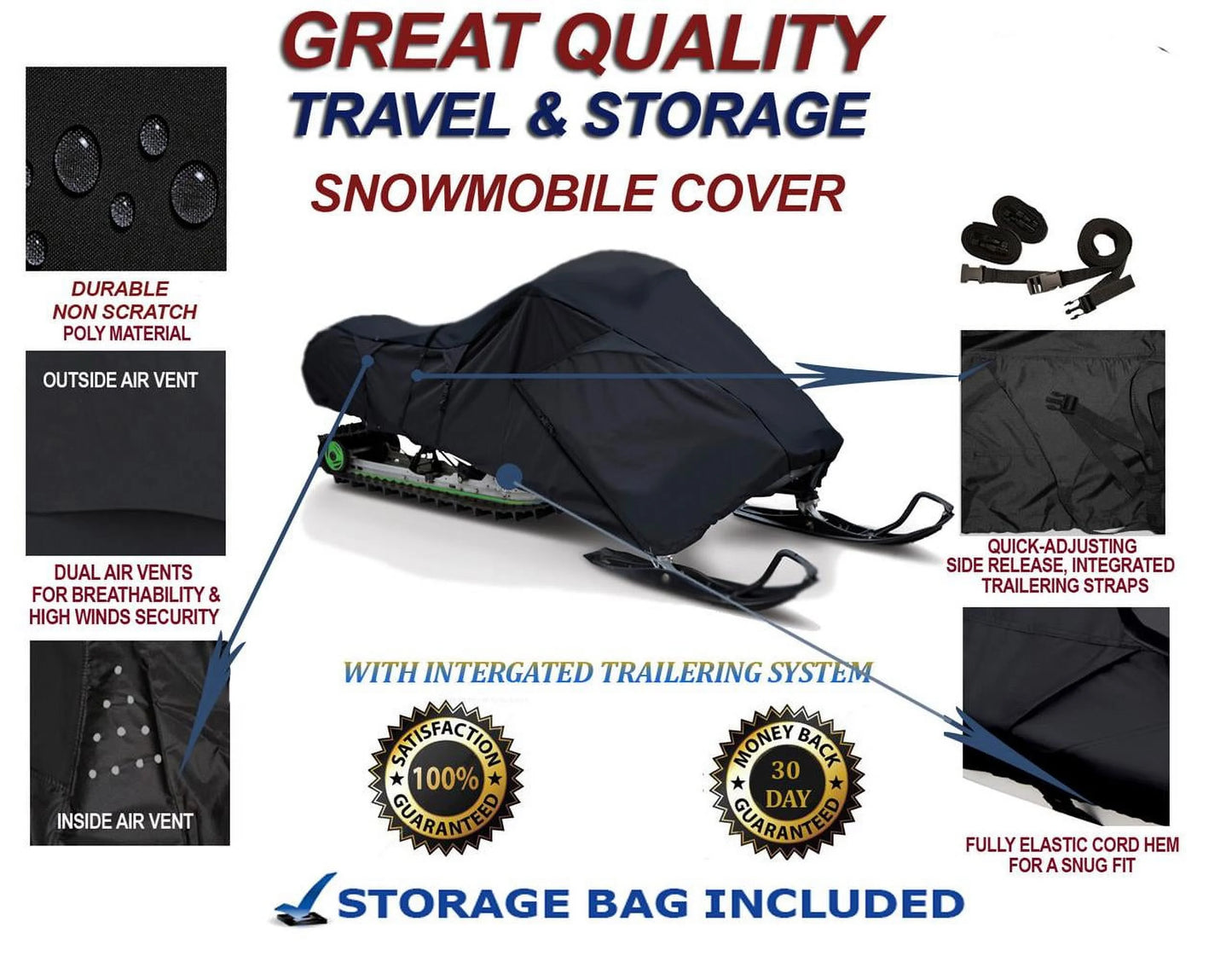 300d snowmobile travel and storage cover designed to fit 2019-2020 polaris indy evo sleds. slush and mud protection