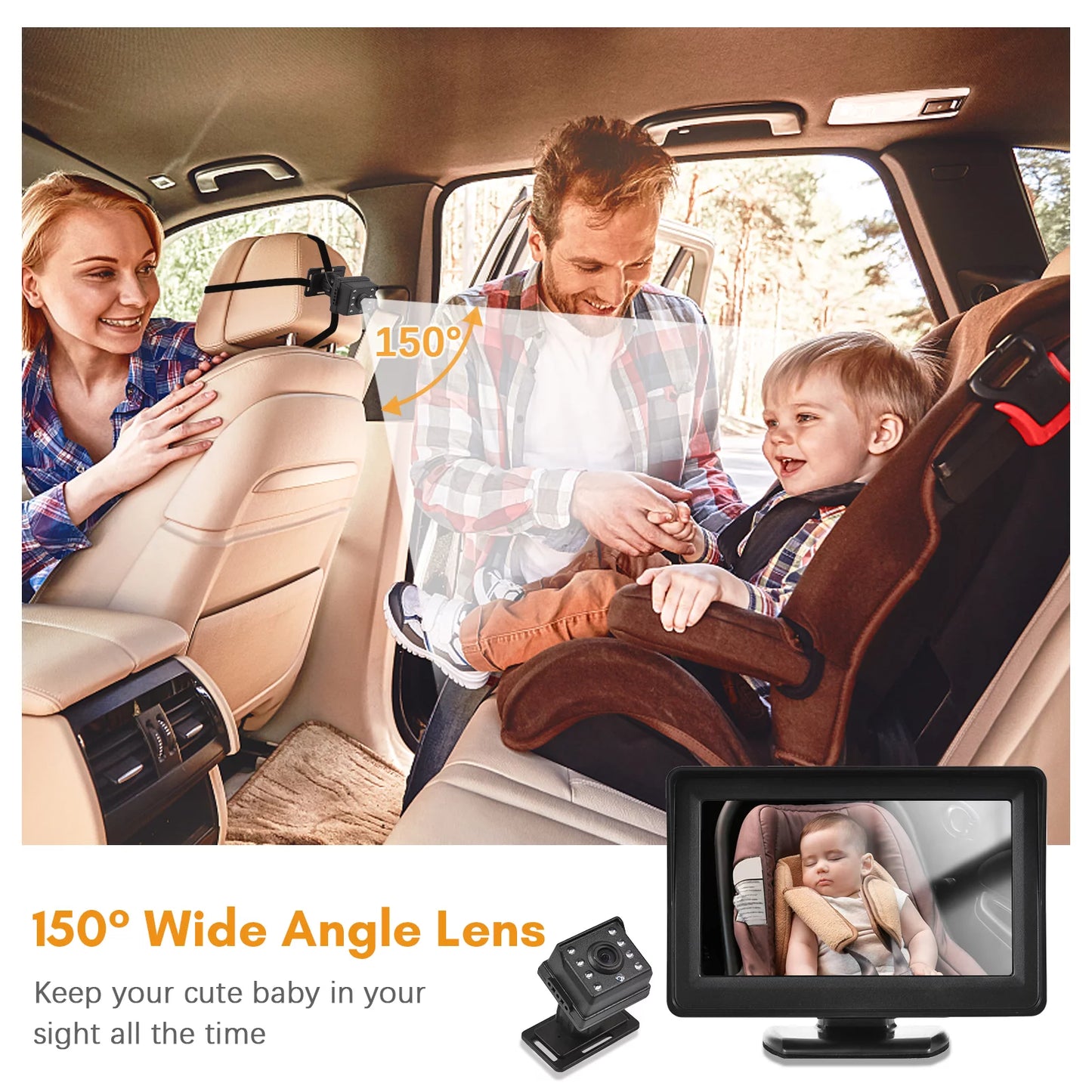 Arealer car monitor 1080p monitor for rear facing seat 4.3 inch car seat mirror display 150° wide view car mirror easy installation