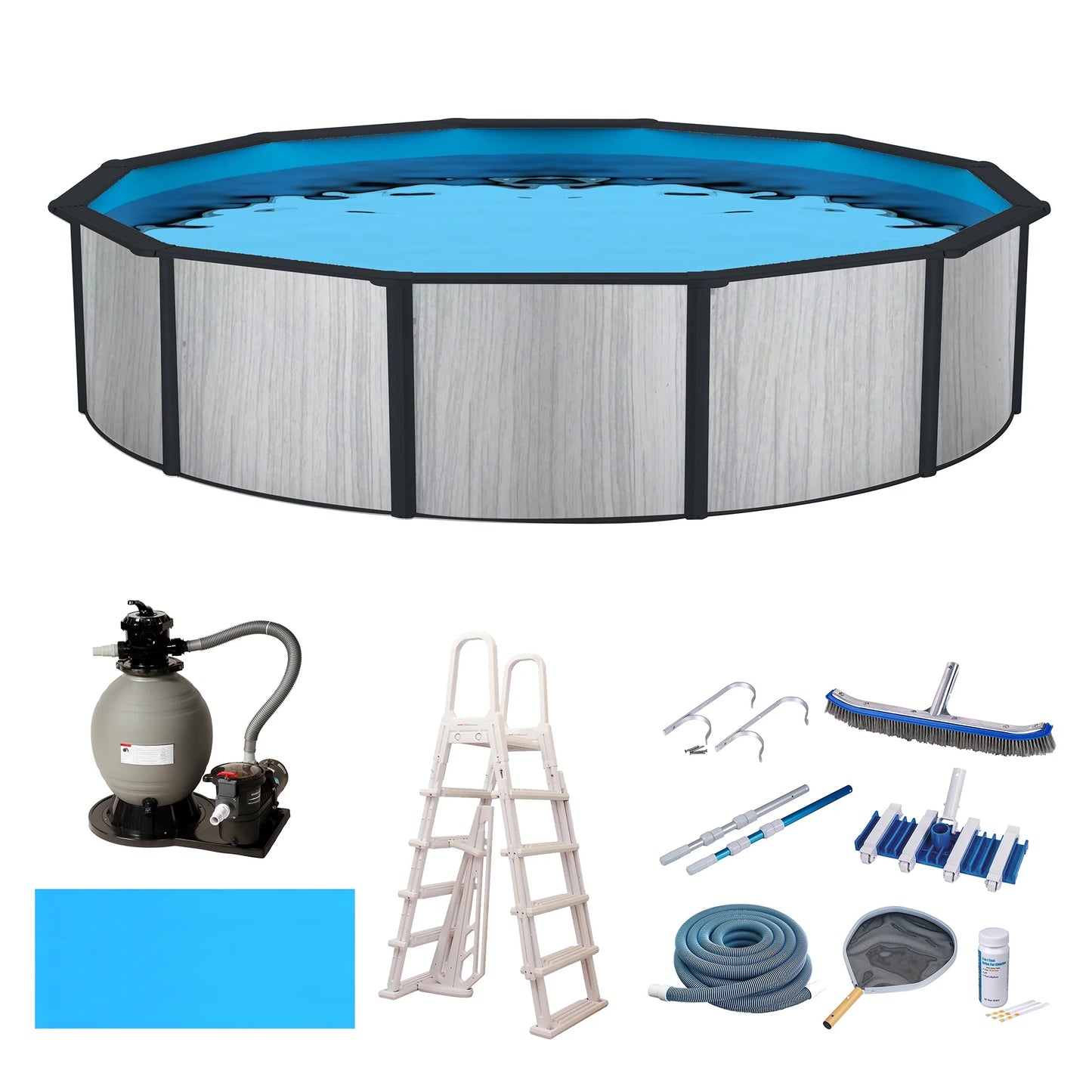 Blue wave savannah 18-ft round 52-in deep hybrid pool package with 8-in top rail