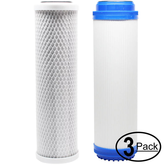 3-pack replacement for filter kit for h2o distributors h2o-rus-200 ro system - includes carbon block filter & granular activated carbon filter - denali pure brand