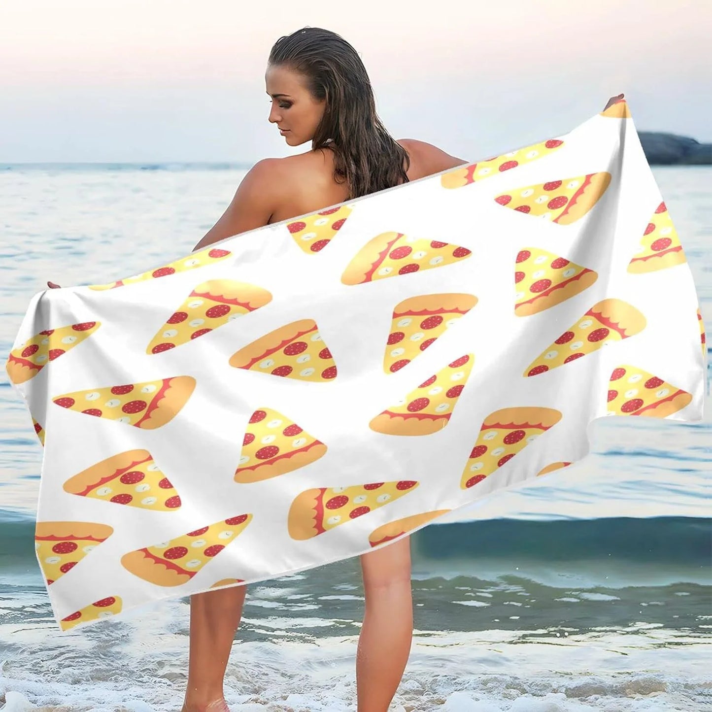 Bestwell pizza slices beach towel - super absorbent oversized travel towels - lightweight compact quick dry towel for swimming camping holiday （573）