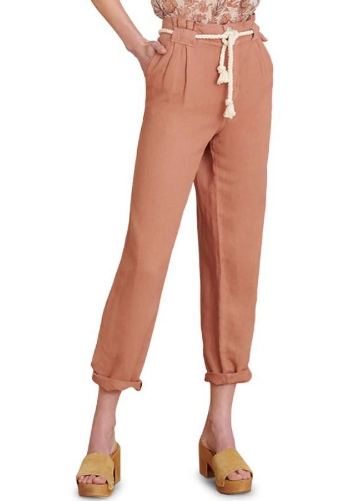 Veronica beard women's mocha karter belted linen-cotton pants, 12