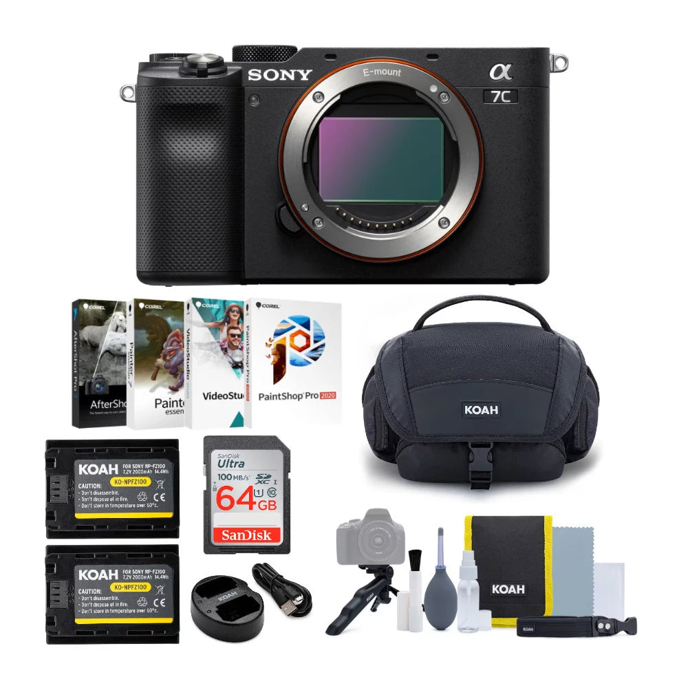 Sony alpha a7c full-frame compact mirrorless camera body (black) bundle